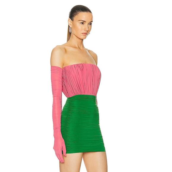 ALEX PERRY Strapless Ruched Mini Dress Pink Green Prom Wedding US Size 6/AU 10 - Picture 3 of 14